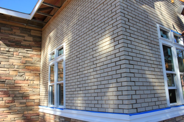 Exterior brick wall under construction